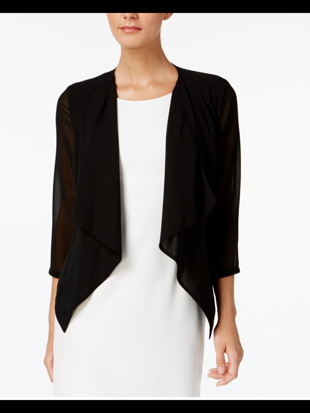 Calvin Klein Black Sheer Draped Illusion Cardigan